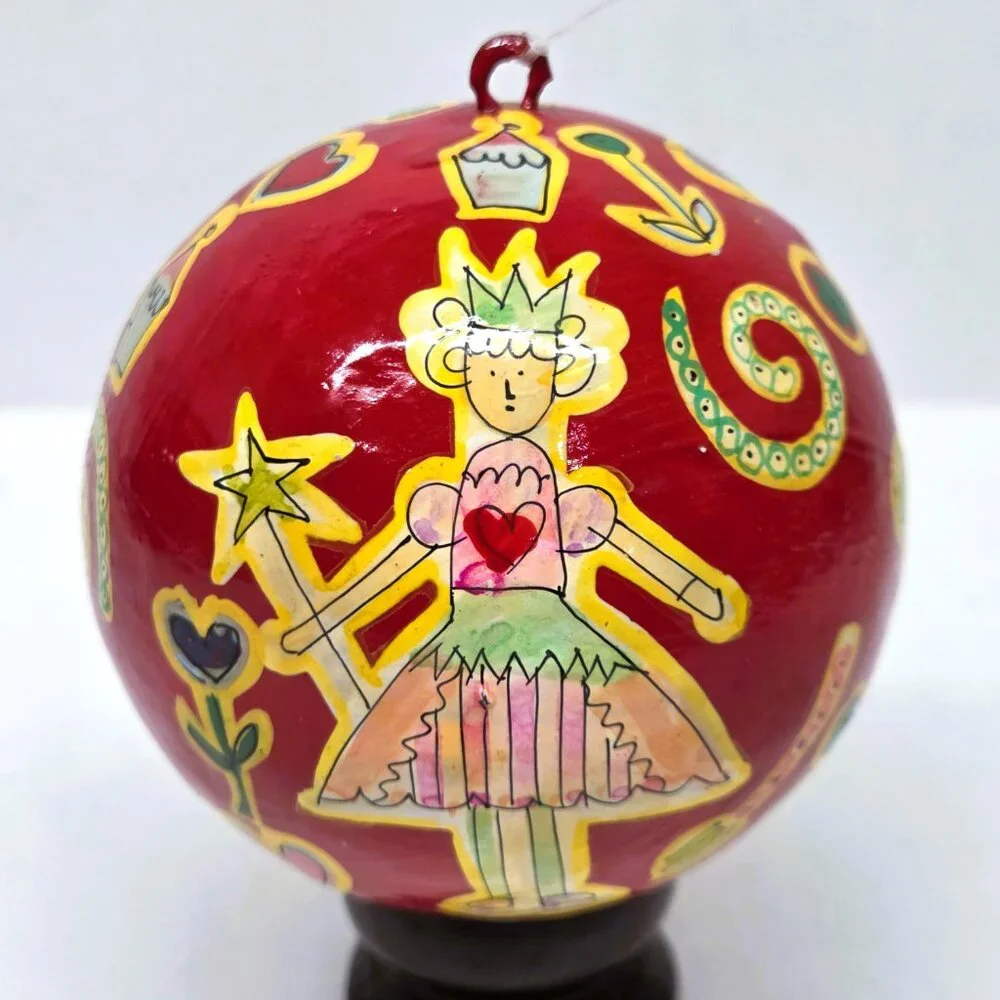 Crate & Barrel Nutcracker Suite Christmas Ornament Paper Mache Ball Ballet Red